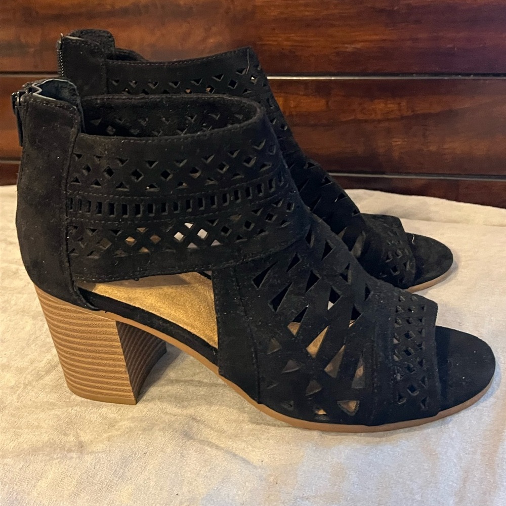 Size 10- black ankle booties with cutout design